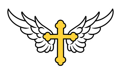 Sticker - Vector cross of christ with angel wings