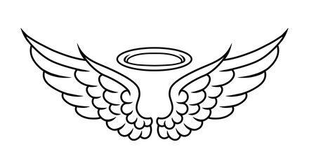 Sticker - vector angel wings line art style