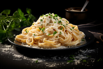 Wall Mural - fettuccine alfredo with parmesan cheese.ai generative