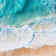 © chui - Overhead photo of crashing waves on the shoreline beach. Tropical beach surf. Abstract aerial ocean view