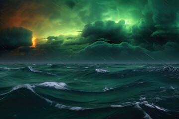 Wall Mural - neptunes dark storms contrasted by bright auroras above, created with generative ai