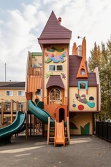 Canvas Print - community center building with a playground, created with generative ai