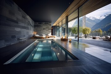 Wall Mural - relaxation pool at modern health spa with view to mountains, created using generative ai technology