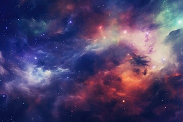Wall Mural - nebula with stars and multicoloured clouds background, created using generative ai technology