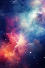 Wall Mural - nebula with stars and multicoloured clouds background, created using generative ai technology