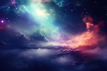 Wall Mural - nebula with stars and multicoloured clouds background, created using generative ai technology