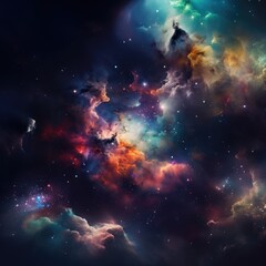 Wall Mural - nebula with stars and multicoloured clouds background, created using generative ai technology