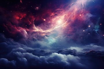 Wall Mural - nebula with stars and multicoloured clouds background, created using generative ai technology