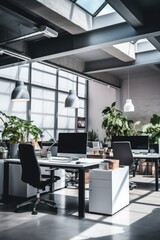 Wall Mural - modern office space with large window, created using generative ai technology