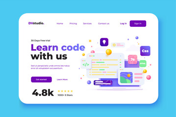 Online education concept design for website, presentation, poster and advertising. Landing page design template. 3d Vector illustration