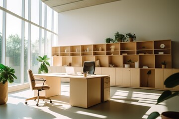 Wall Mural - modern bright office space with large windows, created using generative ai technology