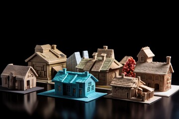 Sticker - various 3d printed houses with solar panels on roofs, created with generative ai