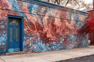 Canvas Print - abstract mural, with swirls of reds and blues, created with generative ai