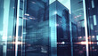 Background of future urban and corporate architecture. Real estate idea with bokeh, motion blur, and a reflection in a glass panel of a skyscraper facade Ai generated image