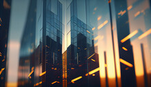 Background Of Future Urban And Corporate Architecture. Real Estate Idea With Bokeh, Motion Blur, And A Reflection In A Glass Panel Of A Skyscraper Facade Ai Generated Image