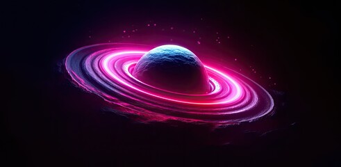 Wall Mural - a planet with glowing purple and pink lights in space