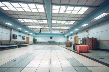 Sticker - wide-angle view of empty baggage claim area, created with generative ai