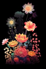 Sticker - silhouette of a cactus with blooming flowers, created with generative ai