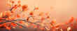 © Zireael - A branch of a tree with autumn leaves on an orange blurred background. Warm orange shades with gradient and copyspace. Plant elements in design. AI generation