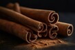 Cinnamon sticks isolated on black background. Generative AI