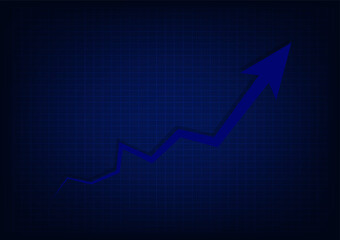 Stock and investment concept. Upper arrow with table and shiny on dark background. Burish market, profit of wealth, high-risk high return, business growth up.