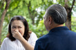 Senior Asian Couple, Unpleasant Breath Problem and Disgust Concept