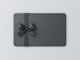 Leinwandbilder - Blank black gift business card with black ribbon bow isolated on white grey background with shadow minimal concept 3D rendering