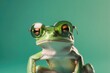 frog portrait wearing sunglasses on light green background, AI generated