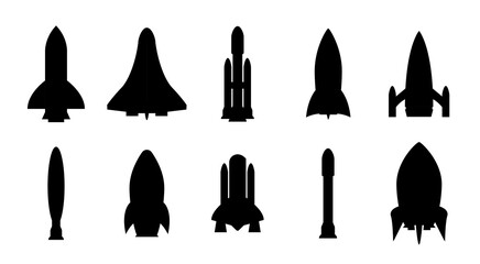 rocket silhouette illustration astronaut vehicle icon. rocket launch vector missle spaceship future 