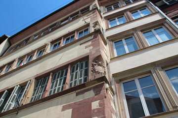 old stone flat buildings in strasbourg in alsace (france)