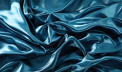 Blue wavy background, blue fabric close up.