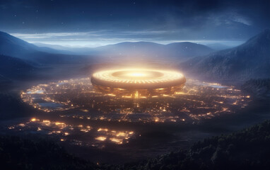 Wall Mural - Alien spacecraft descending on earth,created with generative ai tecnology.