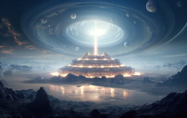 Wall Mural - Alien spacecraft descending on earth,created with generative ai tecnology.