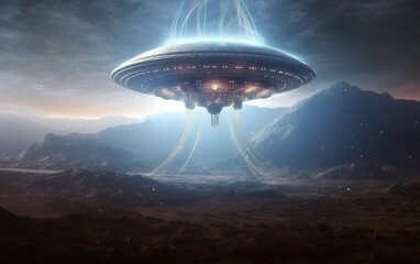 Wall Mural - Alien spacecraft descending on earth,created with generative ai tecnology.