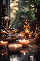 Canvas Print - lighted candles in a tranquil setting, evoking mindfulness and meditation, created with generative ai