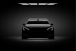Car dark headlight garage background. Supercar light concept modern performance power silhouette in night vector car background.