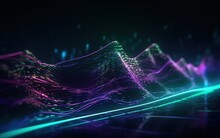 Abstract Futuristic Background With Green Purple Glowing Neon Moving High Speed Wave Lines. AI Generative