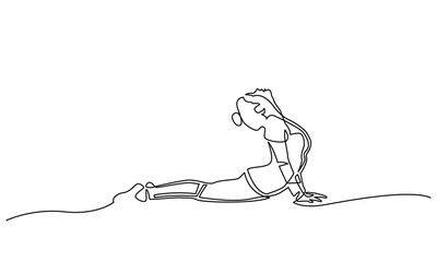 Wall Mural - Continuous line drawing woman doing yoga pose exercise.