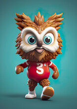 An Iconic Owl Running For Victory Against A Teal Background. Animal Athletic Competition Concept. AI Generated.