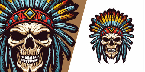 Wall Mural - Modern Native American Skull Mascot Logo: Energize Your Sport & Esport Team with Unique Illustration Concept