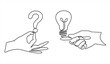 © mitay20 - continuous single one line drawing of question and answer, solving problem or business solution, FAQ concept.