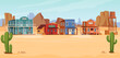 © Igor - Buildings in the style of the wild west. Old wooden houses of different types in the wild west. Living and daily life of cowboys in the countryside. Vector illustration