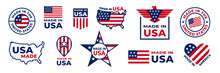 Made In Usa Seal Badges. American Labels. American Quality Product. Patriotic Logo Or Stamp. Tags With Flag Of America.