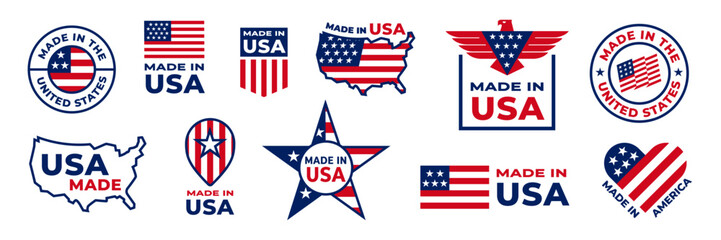 made in usa seal badges. american labels. american quality product. patriotic logo or stamp. tags wi
