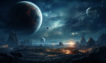 Wall Mural - space. orion nebula, black holes, explosion of planets and sun. stars, universe, flashes of light. f