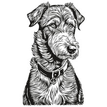 Airedale Terrier Dog Ink Sketch Drawing, Vintage Tattoo Or T Shirt Print Black And White Vector Sketch Drawing