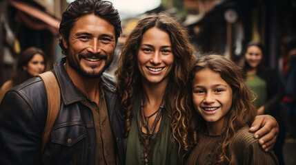 Wall Mural - Hispanic family outside their house - Colombian family in the their neighborhood. Latin American. South American.