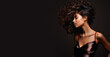© fabioderby - Afroamerican woman haircut, hairstyle fashion portrait banner on black background