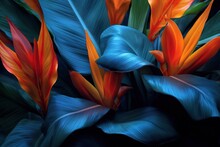 Luxury Background With Lush Exotic Flowers And Leaves, Ai Tools Generated Image