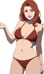 Wall Mural - Sexy redhead woman in bikini swimwear summer illustration vector cartoon flat style isolated on white background.